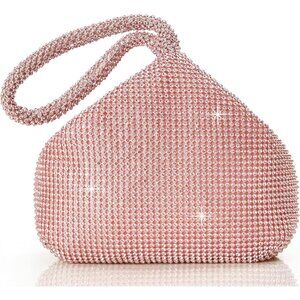 Women's Light Pink Glitter Sparkly Rhinestone Triangle Evening Clutch Bag